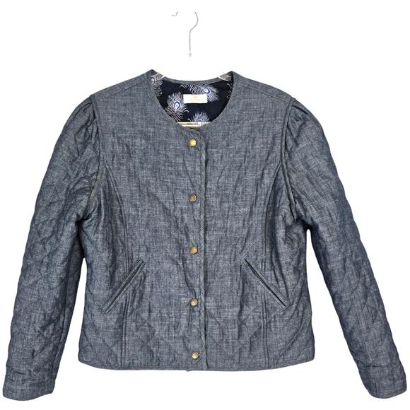 Barbour Pippa Quilted  Reversible Overshirt Jacket Peacock Print Chambray  10 - Picture 2 of 13